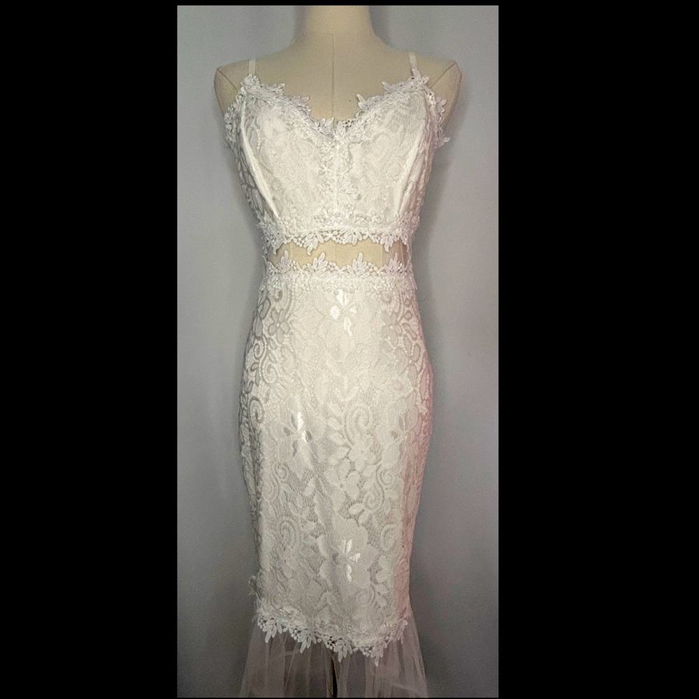 White Lace Midi Dress, NWOT, Size Small